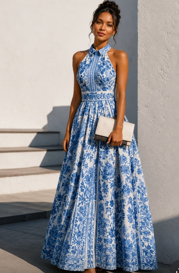 Sapphire Garden Halter Dress
