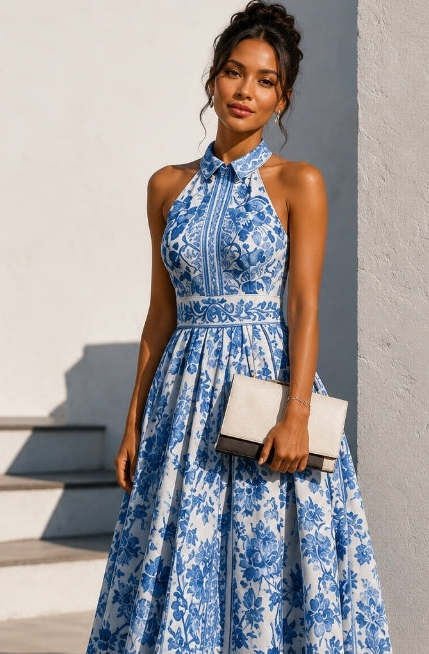 Sapphire Garden Halter Dress