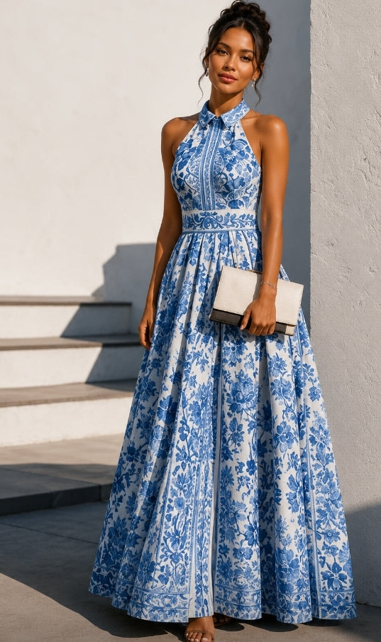 Sapphire Garden Halter Dress