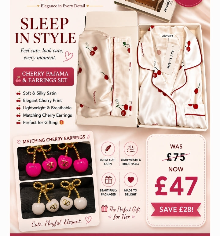 Cherry pyjamas and Earrings set size M