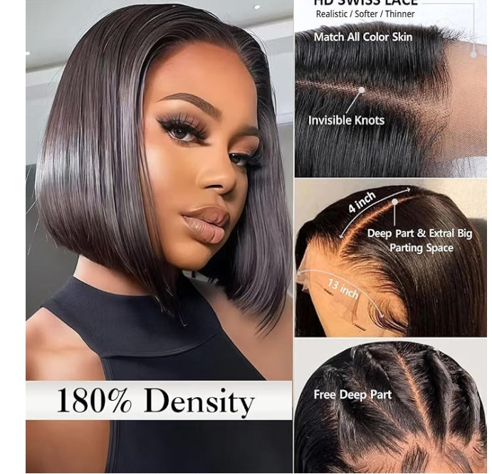 Wig 12 inch Bob Wig human Hair 13x4 HD