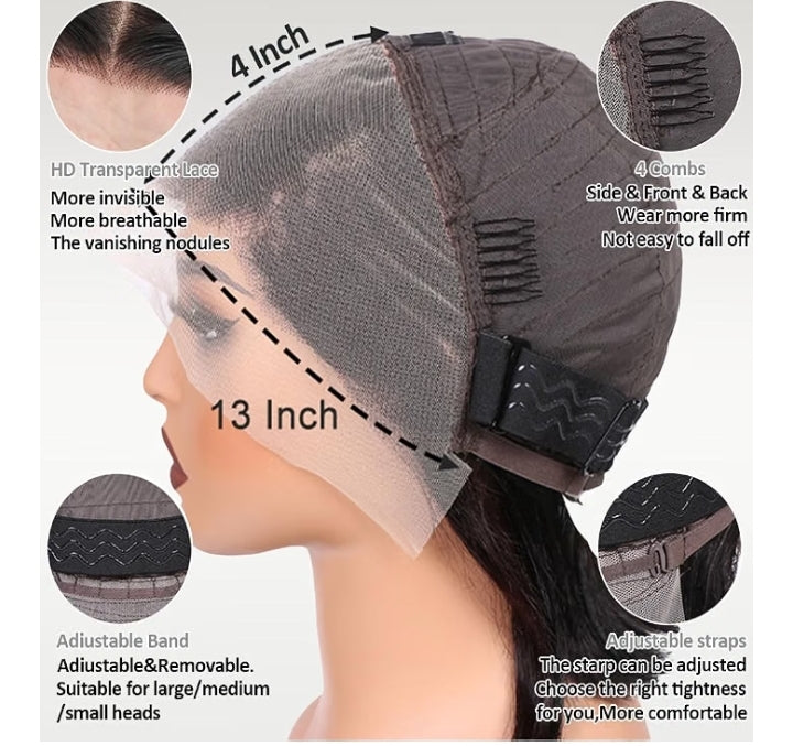 Wig 12 inch Bob Wig human Hair 13x4 HD